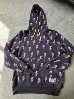 Wesc Black Hoodie with Pink & Yellow Bolt Print